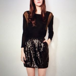 Anthropologie Cluny Sequined Skirt Pockets Pockets